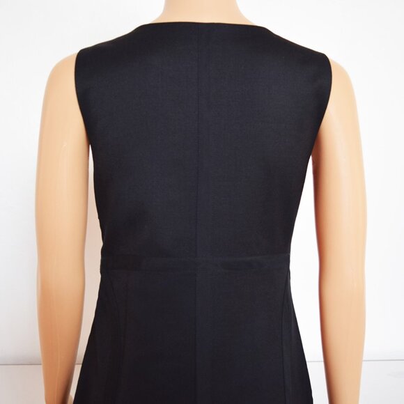 Theory Stretch Wool Black Sleeveless A-Line Silhouette Dress with Silk Inserts. - Picture 9 of 12